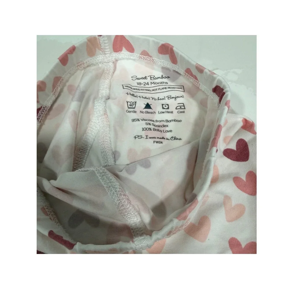 Sweet Bamboo Kids Heart Print Pajama Set Pink White Viscose 18-24 Months FW24